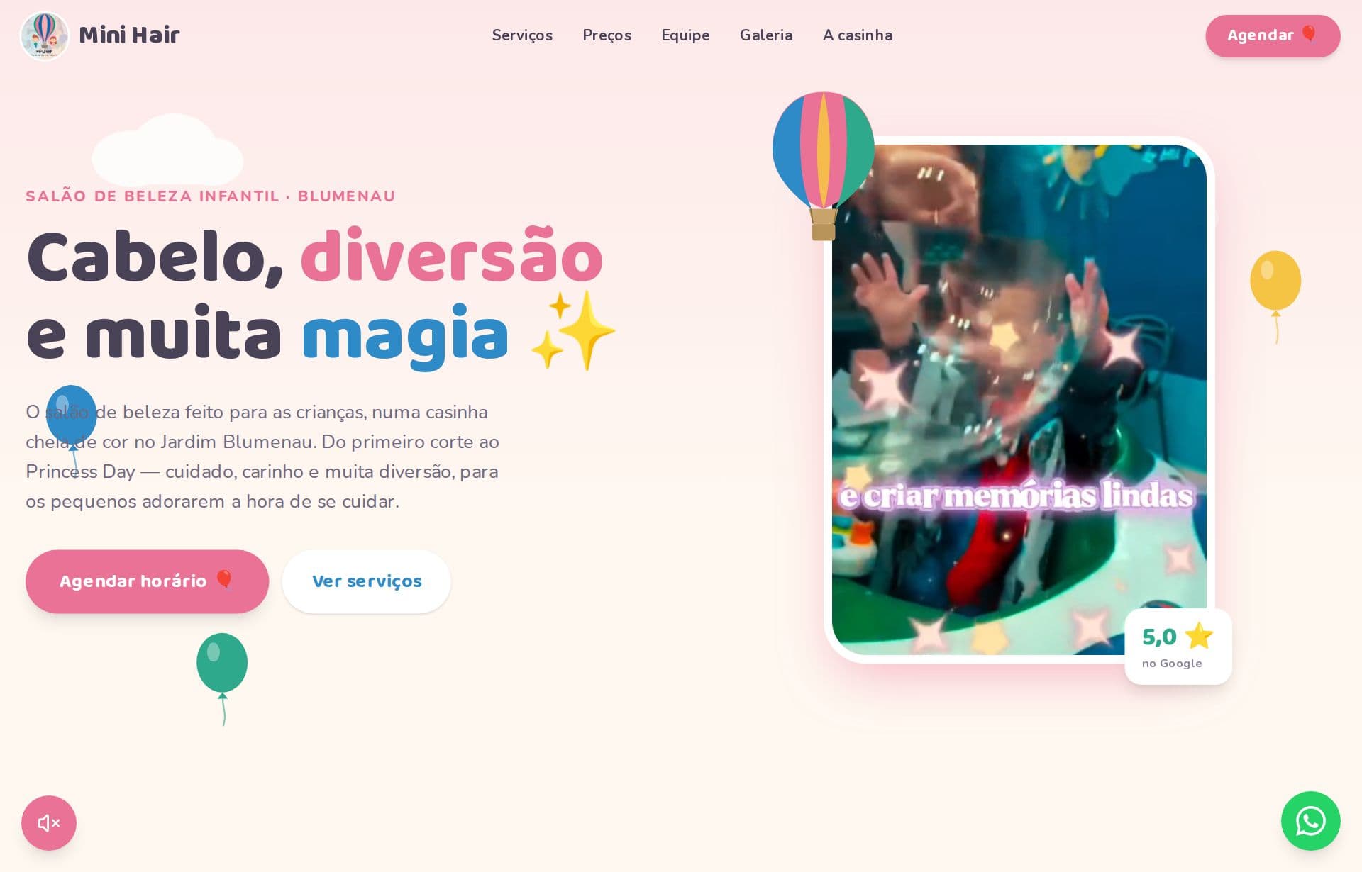 Site da Mini Hair, feito pelo Kortar